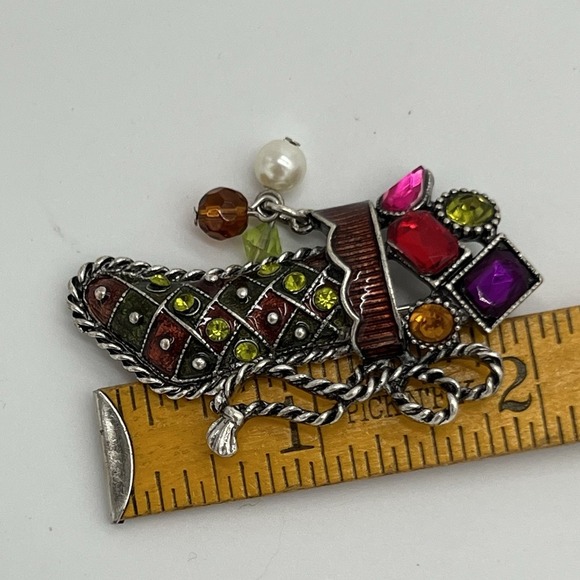 VTG Christmas Stocking Brooch Kenneth Cole Enamel Rhinestones Beads Signed - Picture 7 of 7